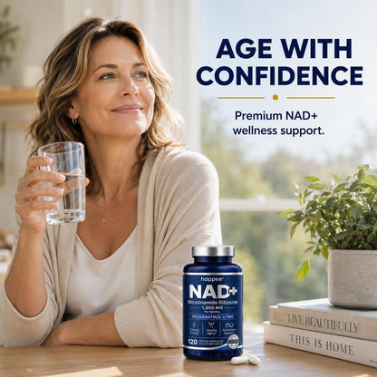 Happee NAD+ Nicotinamide Riboside Resveratrol Supplement Women Men 120ct | For Healthy Aging, Mental Clarity & Cellular Energy - 1355mg 6-in-1 NAD+ Supplement with NR & TMG