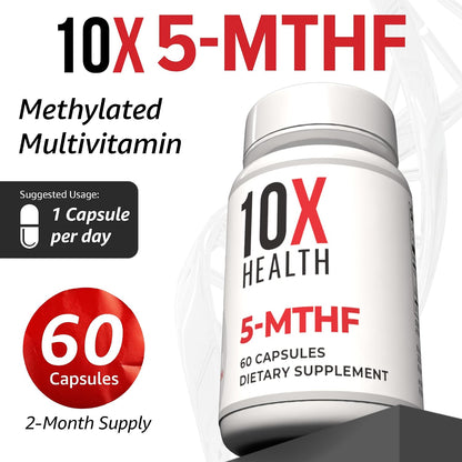 10X Health 5 Mthf - 60 Capsules | L Methylfolate: Methylated Folate & Magnesium, Brain & DNA Support, Bioavailable