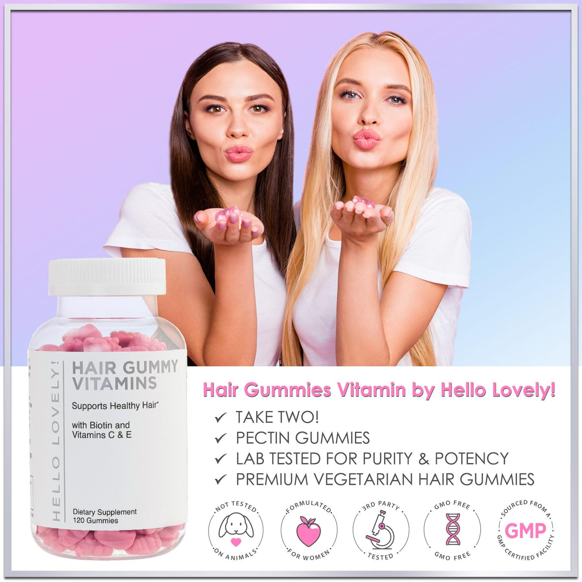 Hello Lovely! Hair Vitamins Gummies with Biotin 5000 mcg Vitamin E & C Support Hair