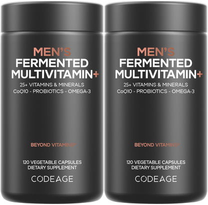 Codeage Men’s Daily Multivitamin – 25+ Essential Vitamins & Minerals, Organic Whole Foods, Probiotics, Omega-3, Zinc, Vitamins A, B, C, D, E & K – 120 Capsules