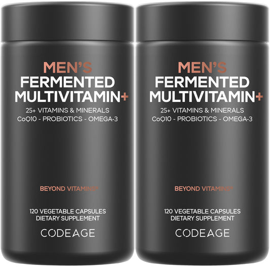 Codeage Men’s Daily Multivitamin – 25+ Essential Vitamins & Minerals, Organic Whole Foods, Probiotics, Omega-3, Zinc, Vitamins A, B, C, D, E & K – 120 Capsules