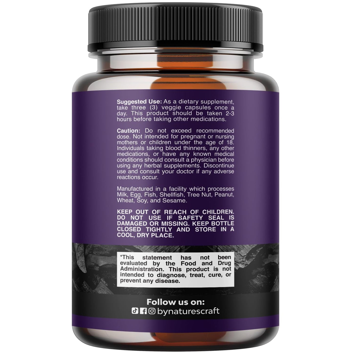Natures Craft Activated Charcoal Pills Detox & Cleanse - Purifying Coconut Capsules with 1200 mg Per Serving for Bloating Relief - Active Detox Supplement for Body & Gut Health -180 Count