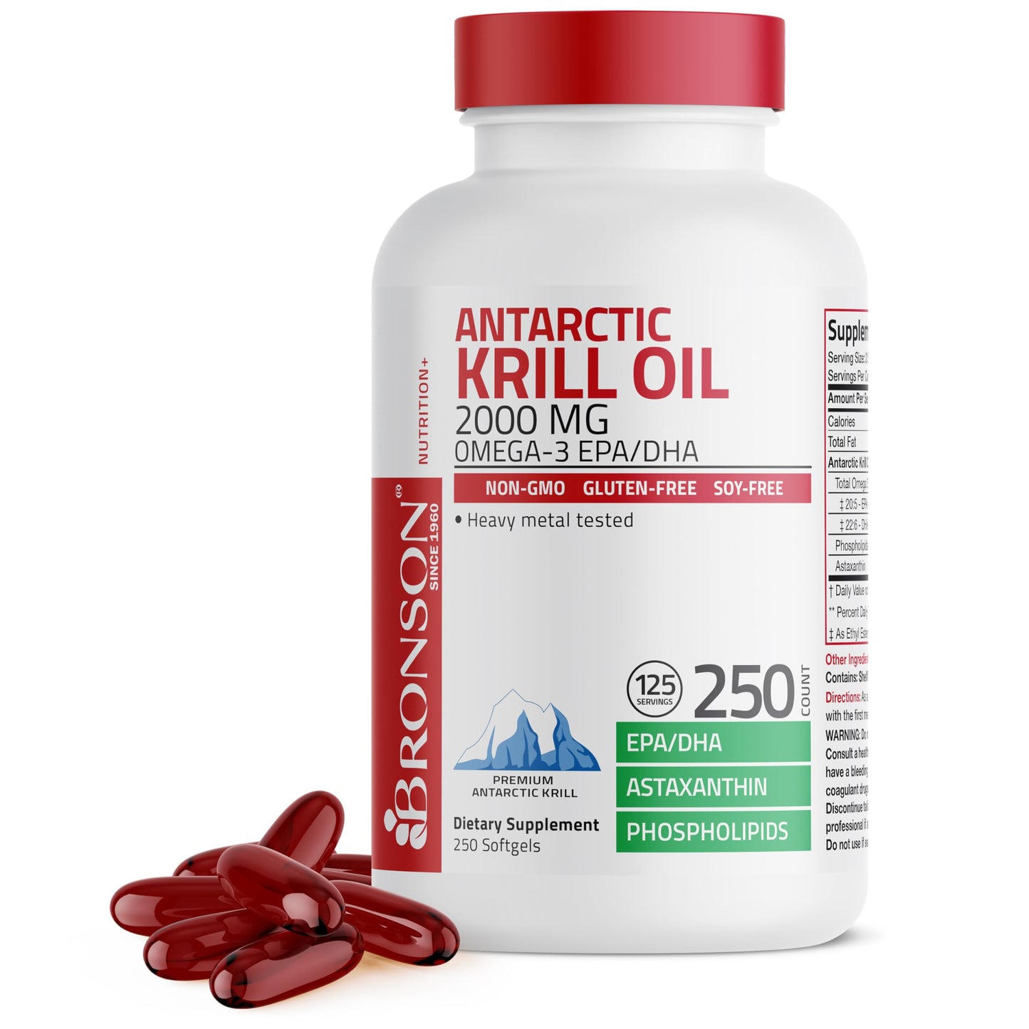 Bronson Antarctic Krill Oil 2000 mg with Omega-3s, 120 Softgels | Heavy Metal Tested, with EPA, DHA, Astaxanthin and Phospholipids, Non-GMO, Gluten Free, Soy Free