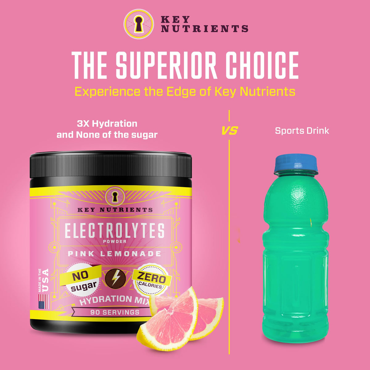 KEY NUTRIENTS Multivitamin Electrolytes Powder No Sugar - Fresh Pink Lemonade