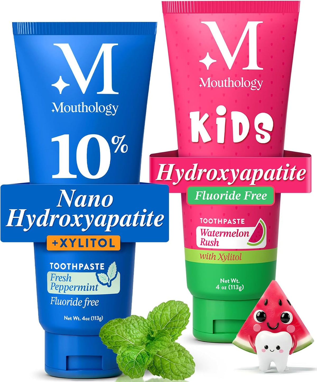 Mouthology 10% Nano Hydroxyapatite Toothpaste (Fluoride Free) and Kid's Watermelon Toothpaste