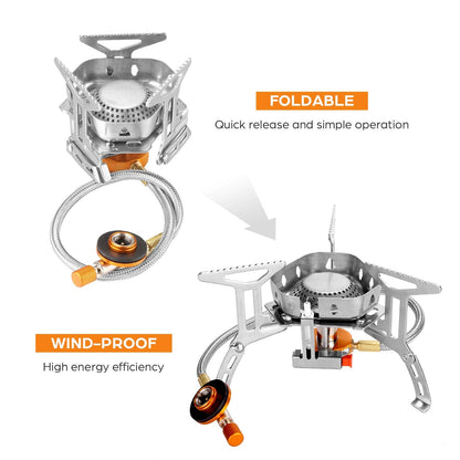 Odoland 3500W Windproof Camp Stove Camping Gas Stove with Fuel Canister Adapter