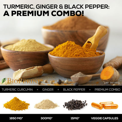 Turmeric Curcumin with BioPerine & Ginger 95% Standardized Curcuminoids 1950mg