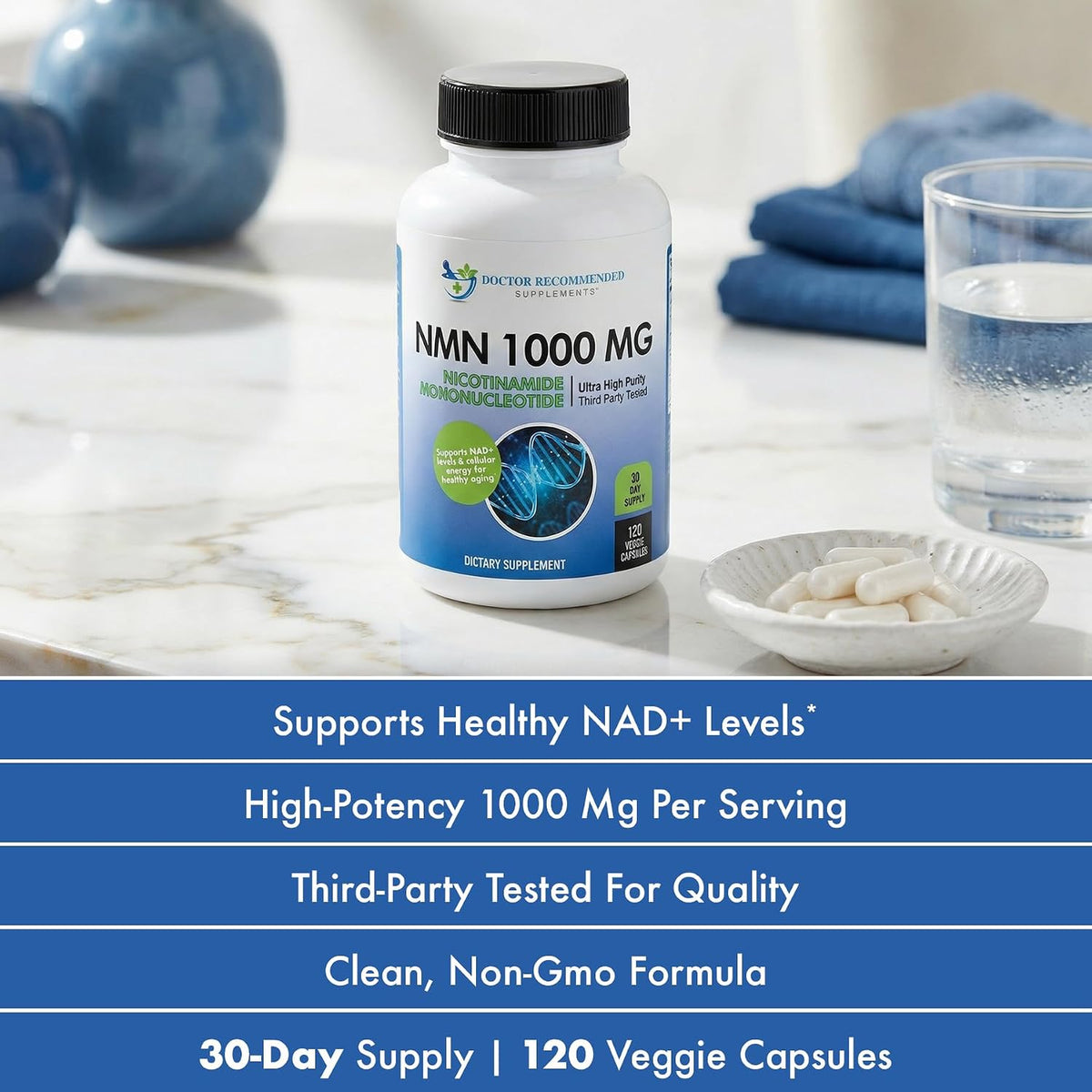 DOCTOR RECOMMENDED SUPPLEMENTS NMN (Nicotinamide Mononucleotide) 500mg, 60 Capsules - Vegetarian Friendly, 30 Servings, Gluten Free, GMO Free