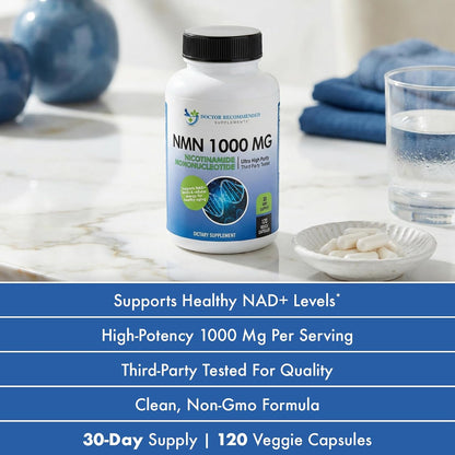 DOCTOR RECOMMENDED SUPPLEMENTS NMN (Nicotinamide Mononucleotide) 500mg, 60 Capsules - Vegetarian Friendly, 30 Servings, Gluten Free, GMO Free