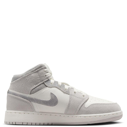 Air Jordan 1 Mid SE Big Kids' Shoes (FQ8088-002, Neutral Grey/Sail/Smoke Grey) Size 6.5