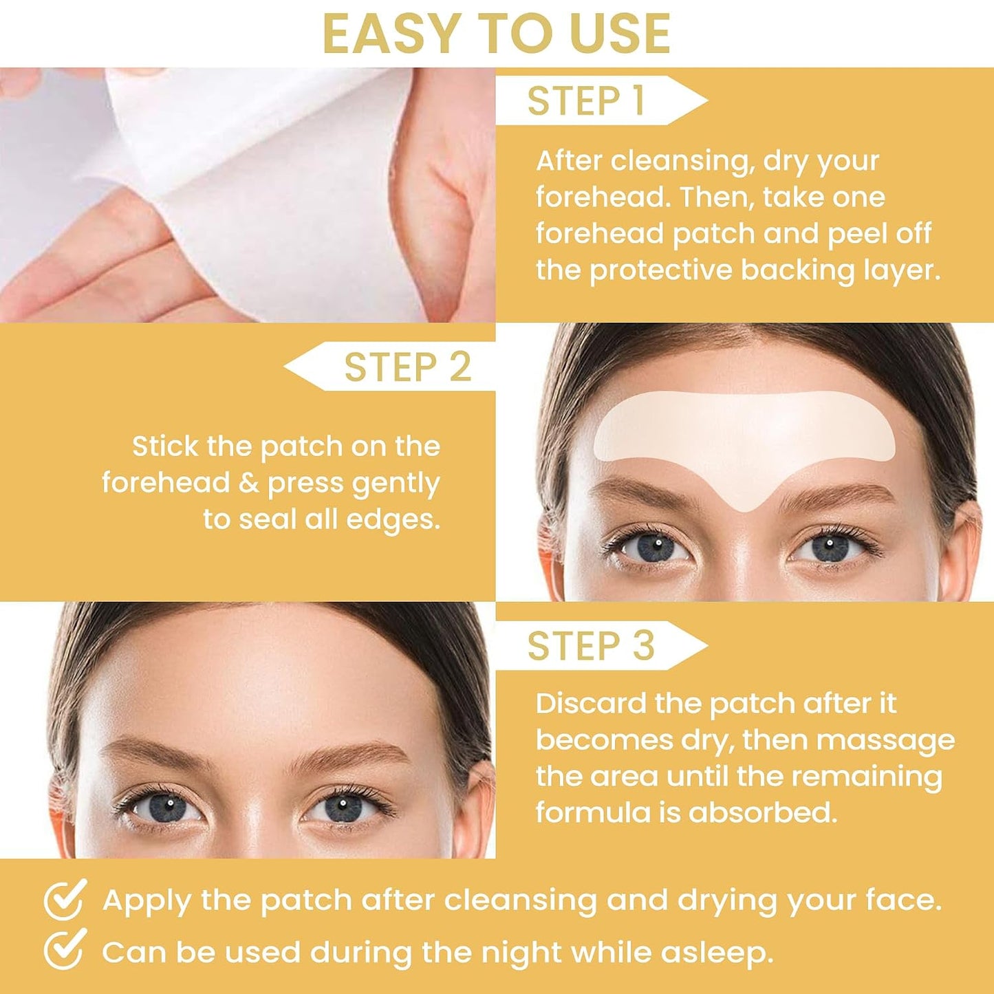 MONIER Forehead Wrinkle Patches Smoothing Overnight - Anti Wrinkle Patches | For Face And Forehead Fine Lines & Frown Lines, With Aloe, Collagen, Vitamin E, Hyaluronic Acid, 12 Pcs