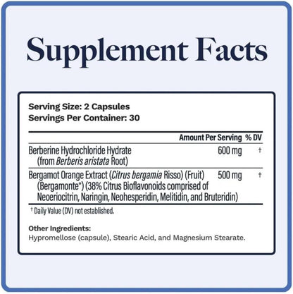 Utzy Naturals Berbercol | 500mg Citrus Bergamot & Berberine | 60 Caps