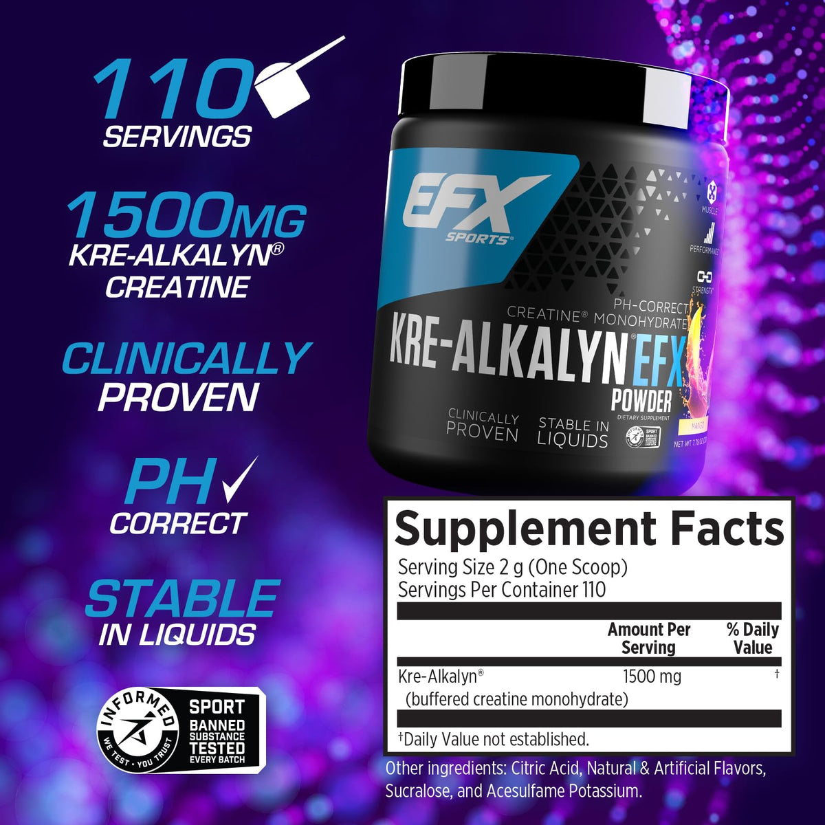 EFX Sports Kre-Alkalyn EFX Powder | pH Correct Creatine Monohydrate Powder Supple