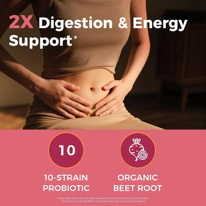 NewRhythm Probiotics for Women & Men 25 Billion CFU, with Organic Beet Root Extract, Nitric Oxide, Circulation, Energy & Heart Health, All Natural, Vegan, Non-GMO, 30 Caps