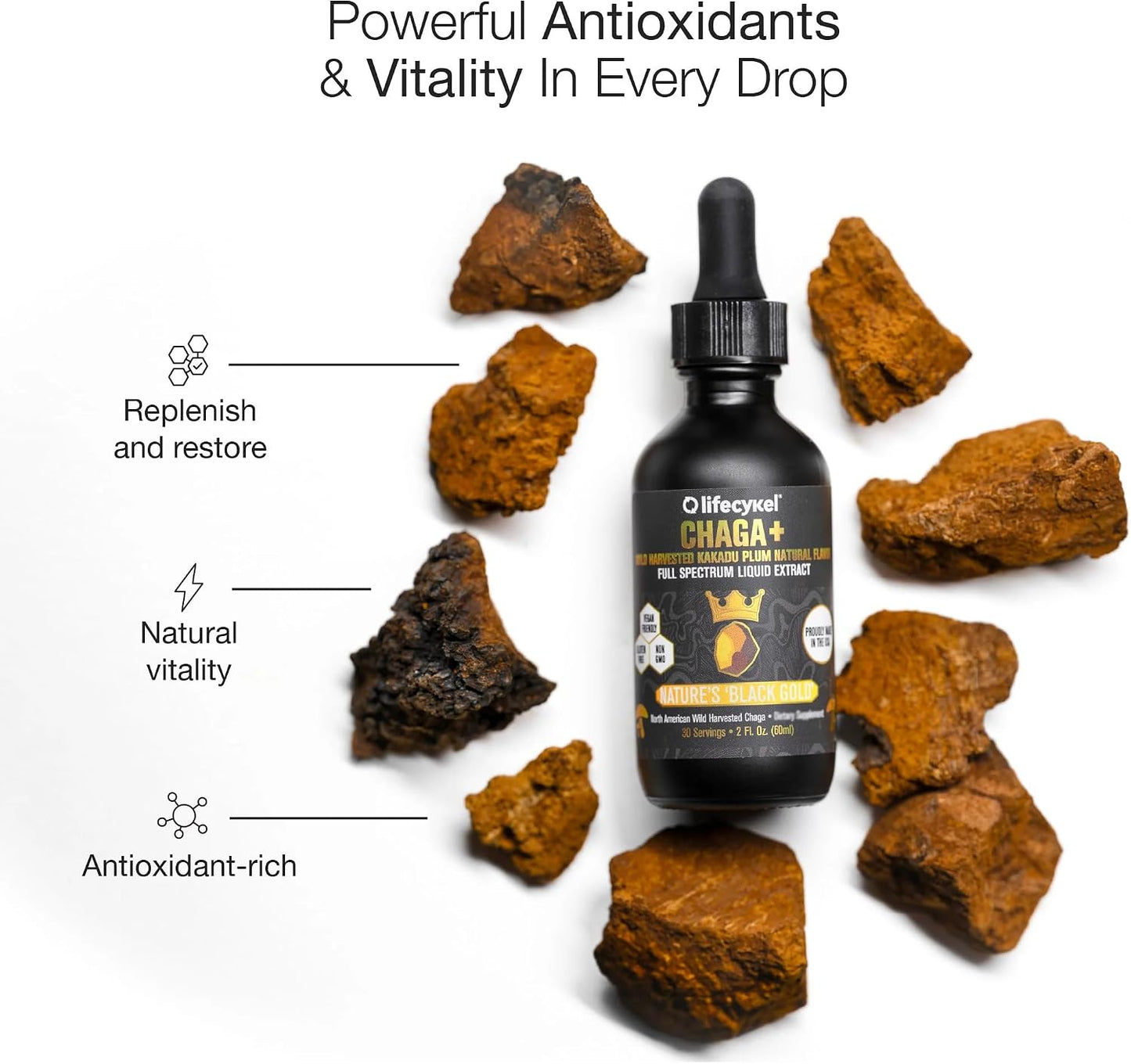 Life Cykel Mongolia Warrior Pack – Chaga Mushroom Extract Liquid 30ml + Shilajit Gummies 10 Count – Double Extract Tincture with Kakadu Plum – Natural Antioxidant and Mineral Wellness Bundle