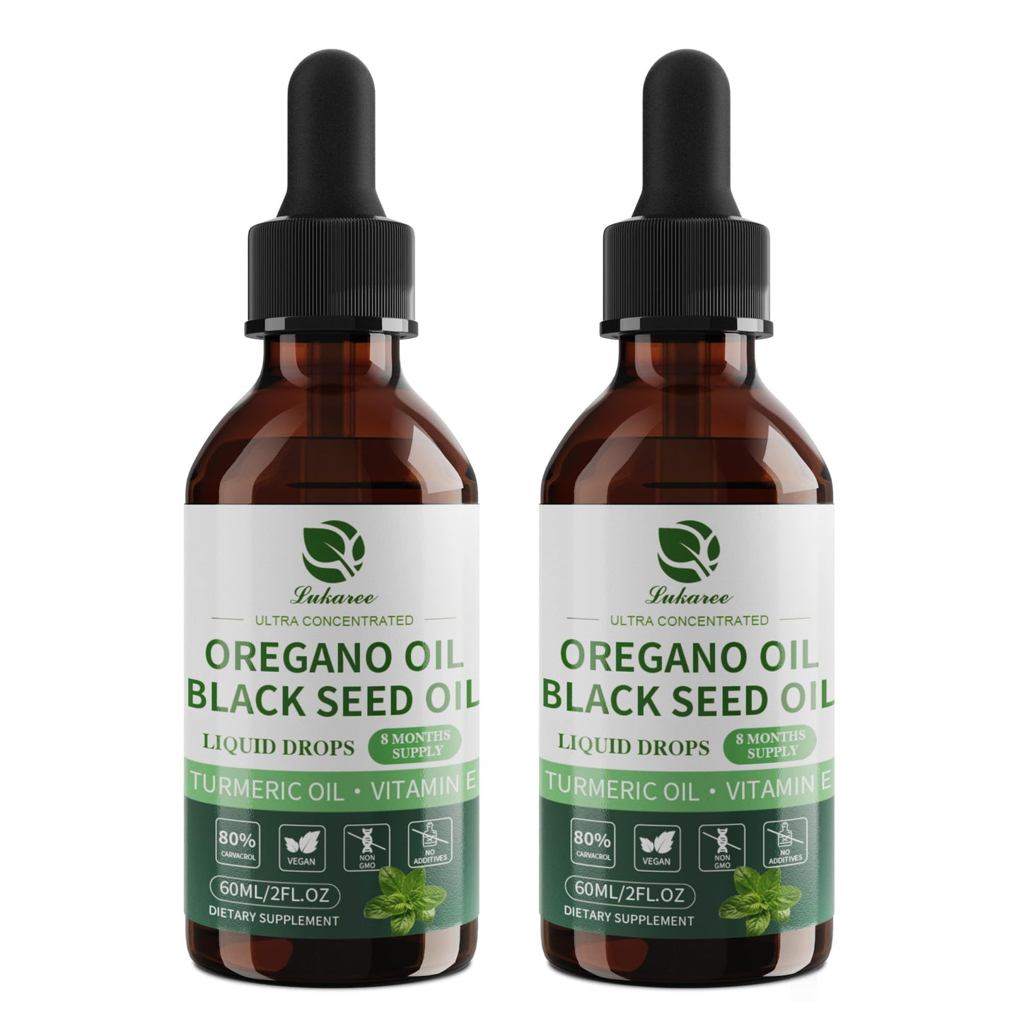 Oil of Oregano Drops with Black Seed Oil, 80% Carvacrol, 8 Month Supply | Immune, Digestive, Detox & Natural Cleanse for Humans*, Undiluted Oregano Oil with Turmeric Oil, Vitamin E & Olive Oil Based