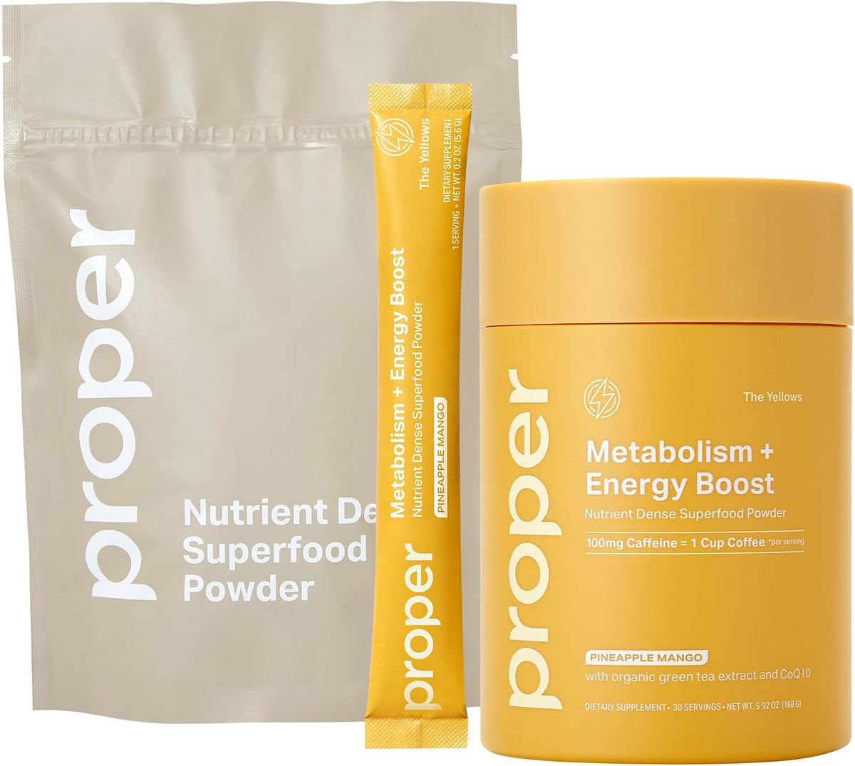 Proper, The Yellows Metabolism and Energy Boost Stickpack + Jar Bundle