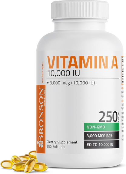 Bronson Vitamin A 10,000 IU Healthy Vision and Immune Support, 250 Softgels | Vitamin A Palmitate, Once-Daily Rapid Release, Skin, Growth & Reproduction Support, Non-GMO