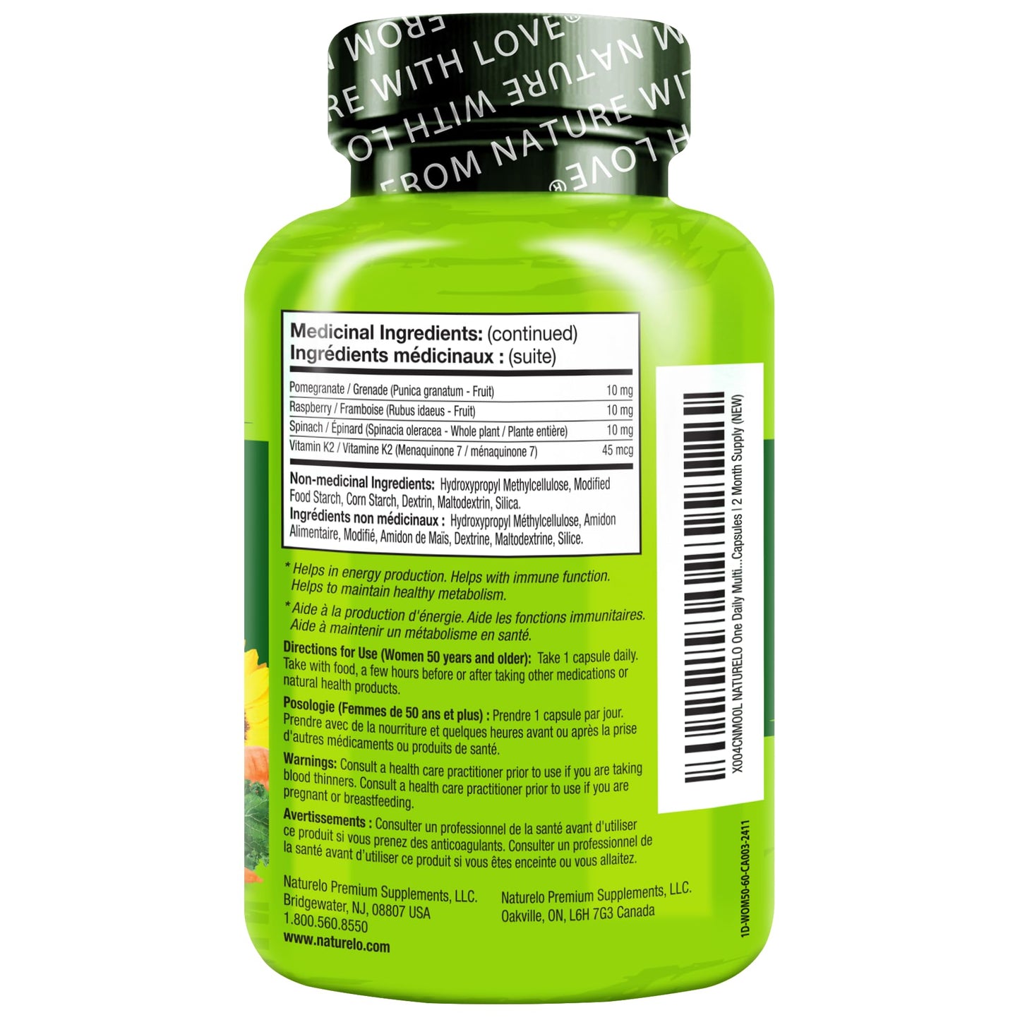 NATURELO One Daily Multivitamin for Women 50+ (Iron Free) - Menopause Support for Women Over 50 - Whole Food Supplement - Non-GMO - No Soy - 60 Capsules - 2 Month Supply