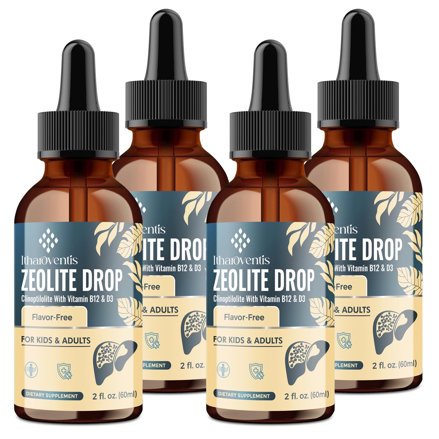 Itharoventis Liquid Zeolite Drops, Sugar Free, Monk Fruit, 2 Fl Oz | Clinoptilolite liquid formula with methyl vitamin B12 and vitamin D3
