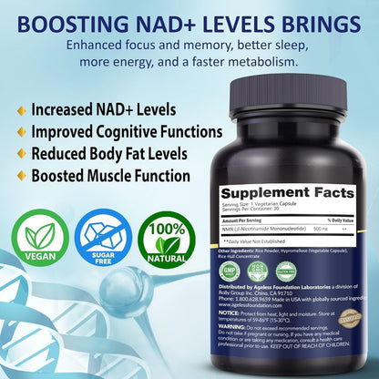 NMN Supplement 500mg For Women & Men 90 Capsules, Supports skin health | 99% Pure Nicotinamide Mononucleotide, NAD Boost for Healthy Aging & Cellular Energy, Longevity Support, Non-GMO Vegan