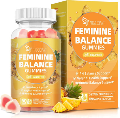 Migcopat Premium Feminine Balance Gummies, Women’s Health Probiotics - 100 Billion CFU Probiotics - Immune Support, Gut Health, Hormone Balance, PH Balance Vitality, Pineapple Flavor, 60 Count