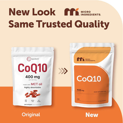 Micro Ingredients CoQ10 400 mg Per Serving, 240 Softgels | Made with Coconut MCT Oil | Coenzyme Q10 (Ubiquinone) | Non-GMO