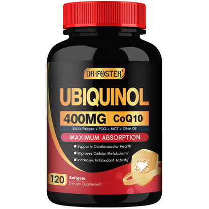 DRFOSTER Coq10 400mg Softgels Ubiquinol with PQQ & Vitamin E, Olive Oil, Heart, Brain & Energy Support - 120 Days Supply