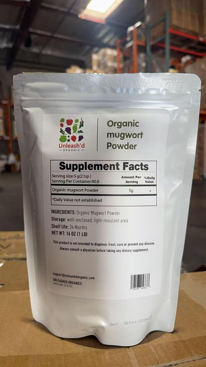UNLEASH'D ORGANIC Organic Mugwort Powder 16 oz 100% Pure and Organic Green Superfood Promotes Qi and Blood Circulation