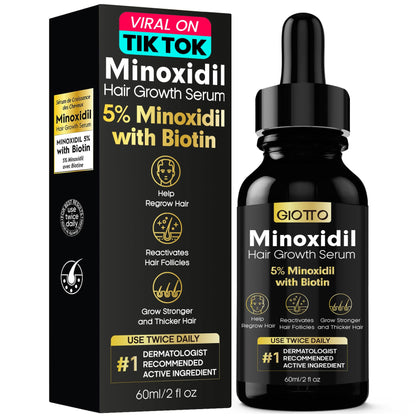 GIOTTO 5% Minoxidil Hair growth Serum for Men and Women - Infused with Biotin