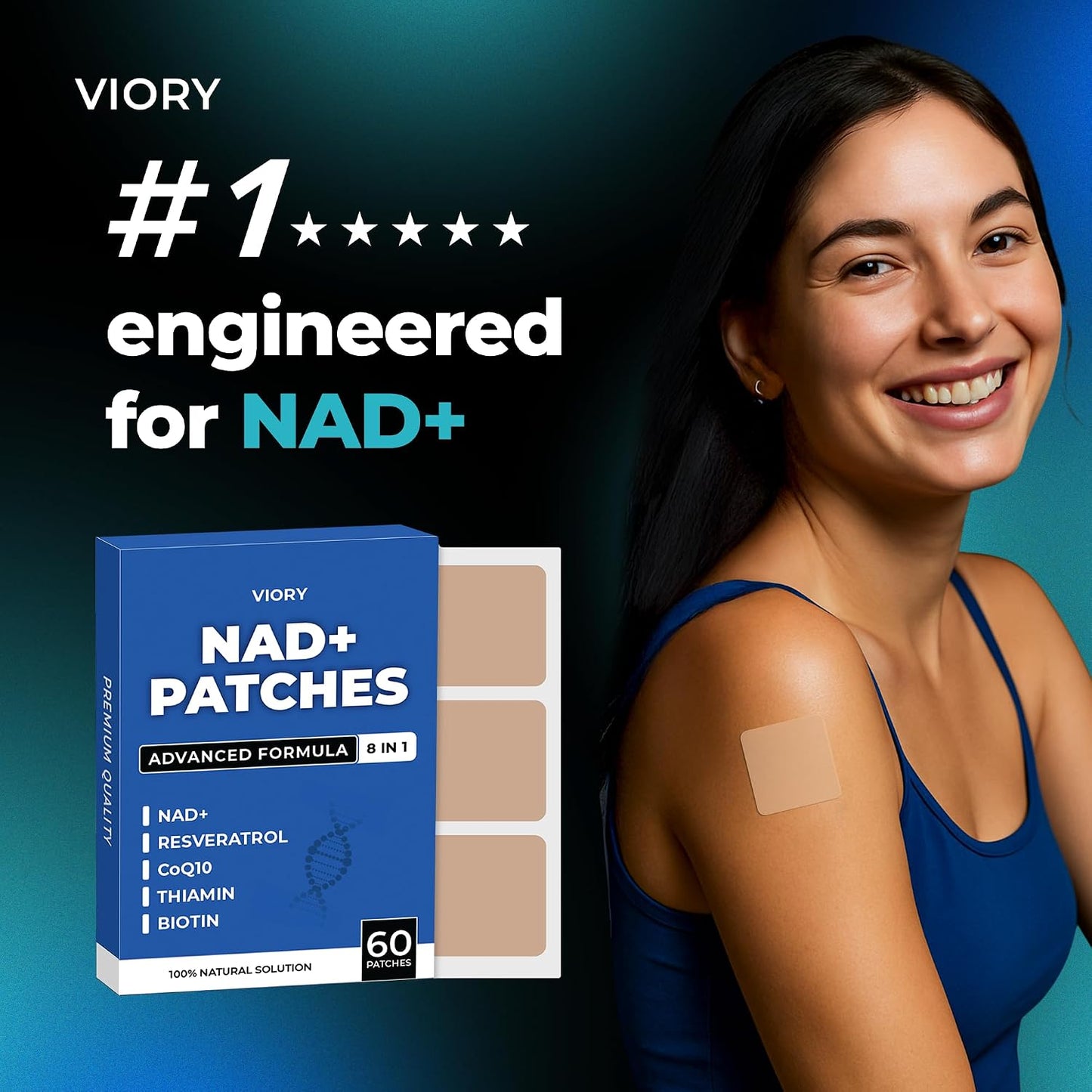 VIORY NAD Patches for Women & Men | NAD+ Patch for Energy & Healthy Aging | With CoQ10 & Nicotinamide, 60 Day Supply