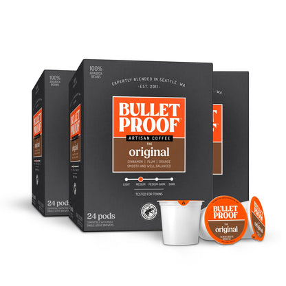 Bulletproof Original Medium-Roast Single-Serve Coffee Pods, 24 Count, 100% Arabica Beans, Clean Coffee Tested for Toxins