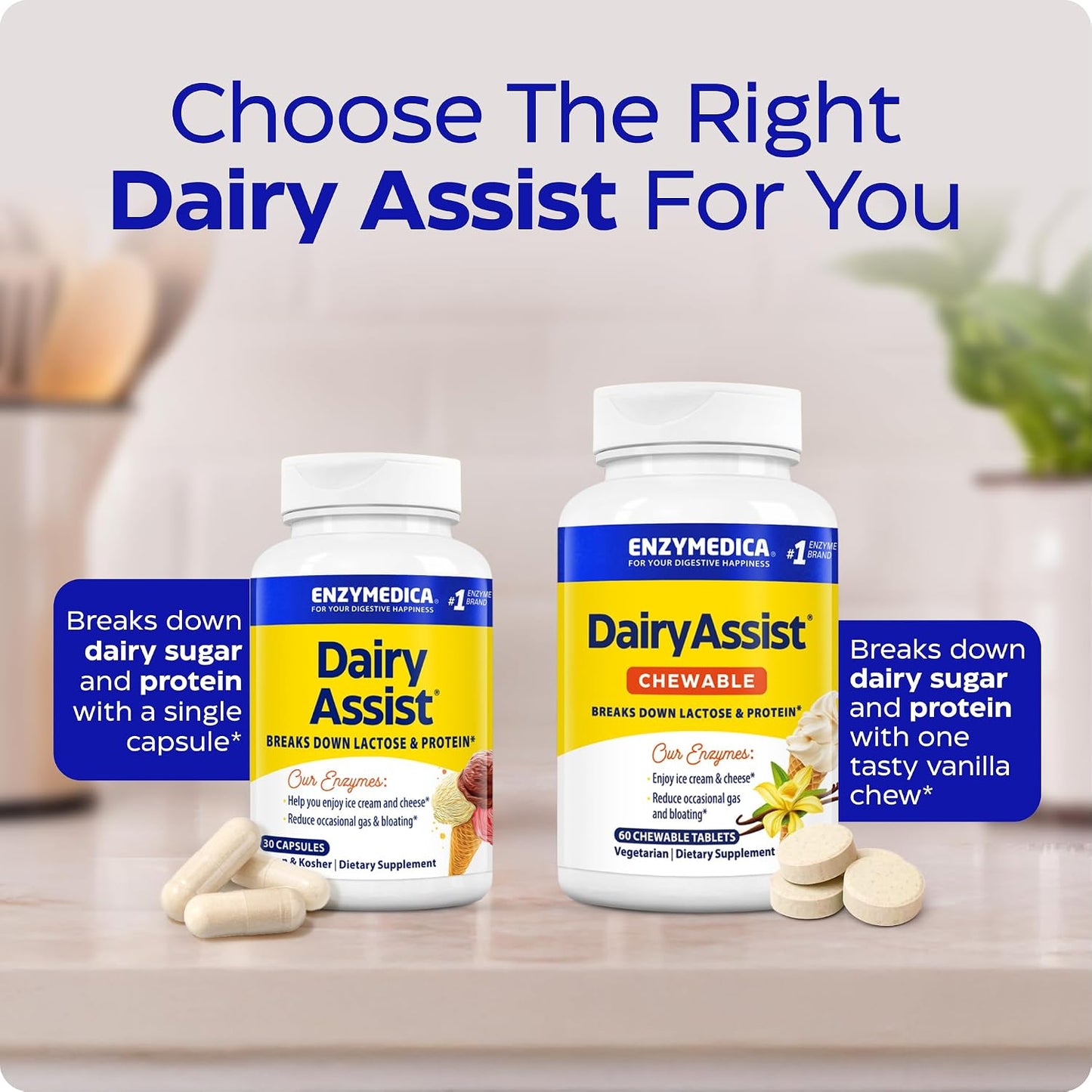 Enzymedica DairyAssist, Support for Milk & Dairy Digestion, 30 Caps
