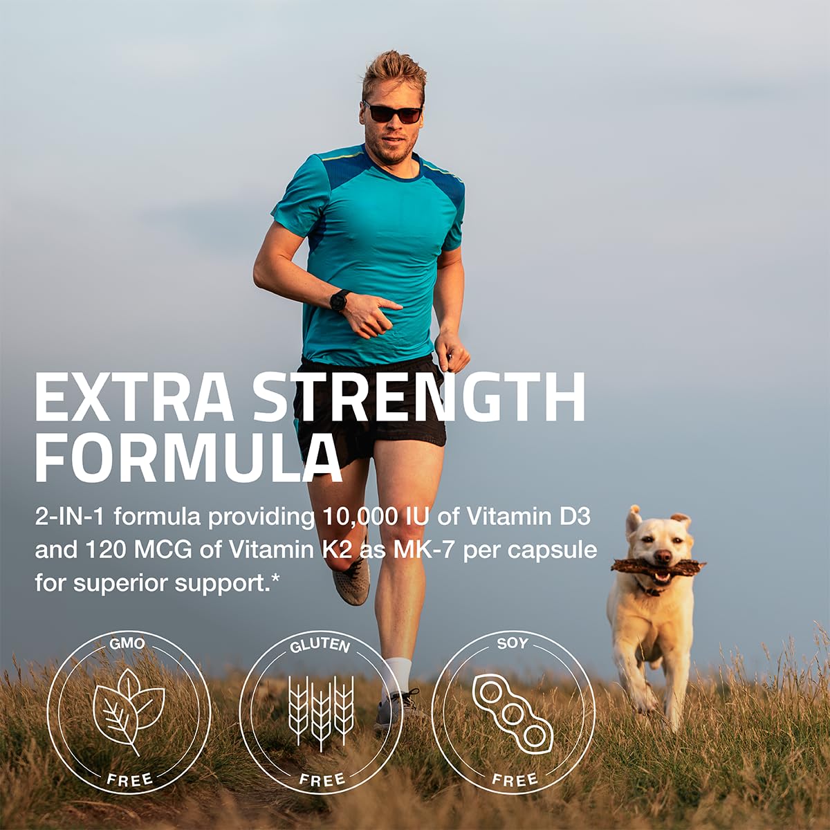 Bronson Vitamin K2 D3 (MK7) Extra Strength D3 & K2 Complex, 120 Capsules | Bone, Immune & Heart Health Support, Gluten Free, Soy Free, Non-GMO, Vitamin D3 10,000IU (250 mcg) & 120 mcg K2 MK-7