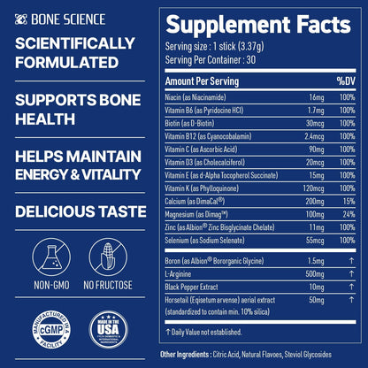 BONE SCIENCE PrimeHeight Multivitamin Powder for Kids & Teens, Bone & Immune Support, Sugar-Free Lemon Lime Flavor, 16 Key Nutrients, Easy Drink Mix, 30 Sticks