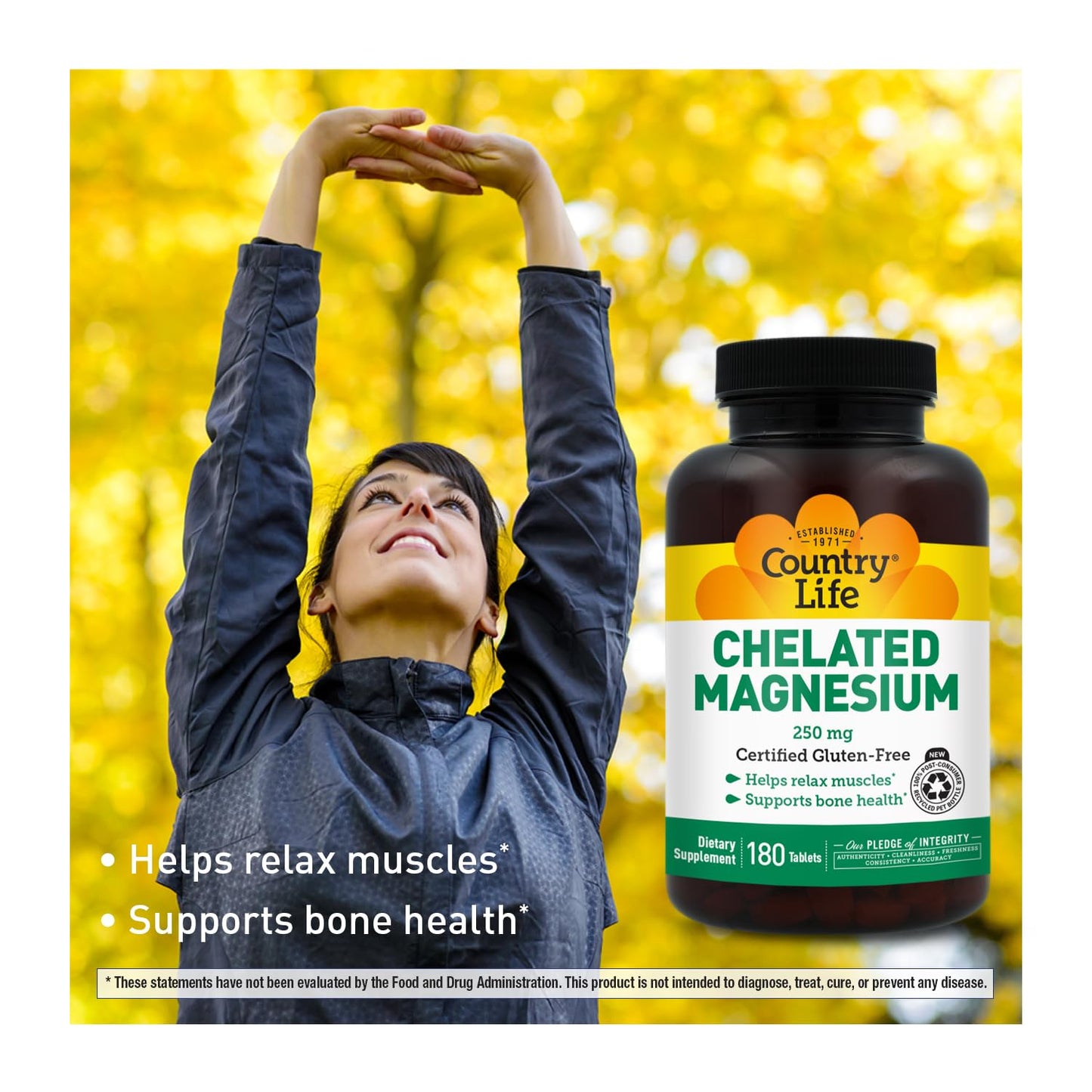 Country Life, Chelated Magnesium 250mg, Supports Bone and Immune Health, Daily Supplement, 240 ct