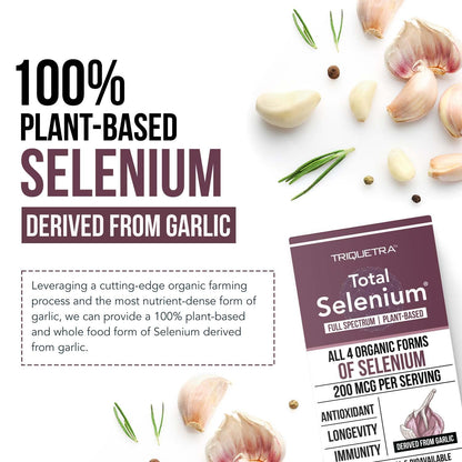 Total Selenium - 200 mcg, Plant-Based - Full Spectrum, Contains 4 Essential Organic Forms of Selenium Including Selenomethionine - Derived from Garlic - 60 Capsules
