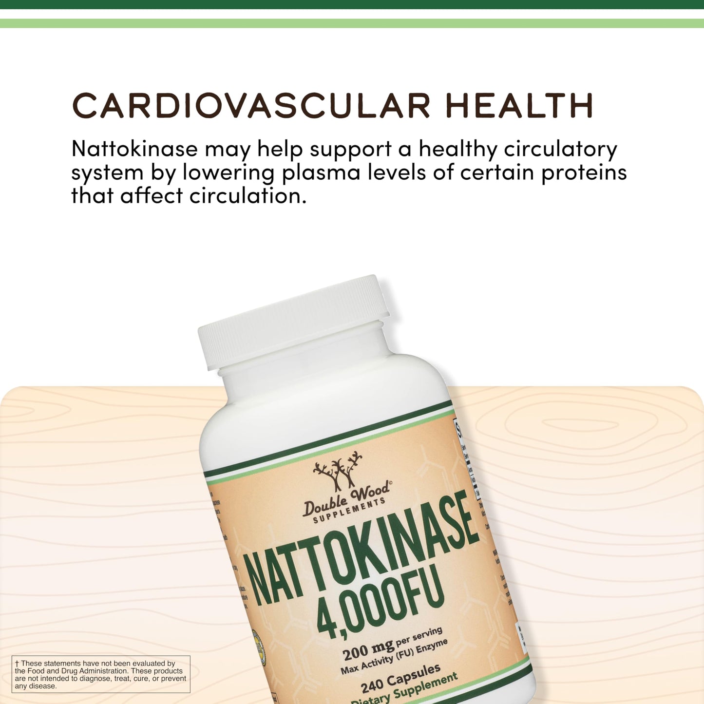 Nattokinase Supplement 4,000 FU Servings, 120 Capsules (Derived from Japanese Natto) Systemic Enzymes for Cardiovascular and Circulatory Support by Double Wood