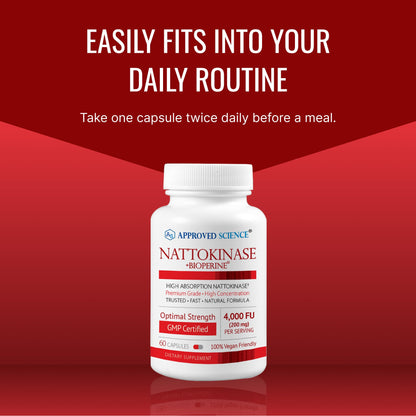 Approved Science Nattokinase - 4,000 FU - 200 mg - Free of Vitamin K2 - Contains BioPerine - One Month Supply - Vegan, Non-GMO - 180 Capsules