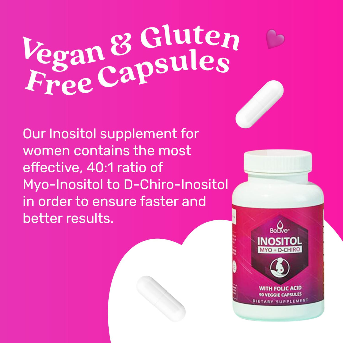Myo-Inositol & D-Chiro Inositol Capsules with Folic Acid for PCOS | Prenatal Fertility