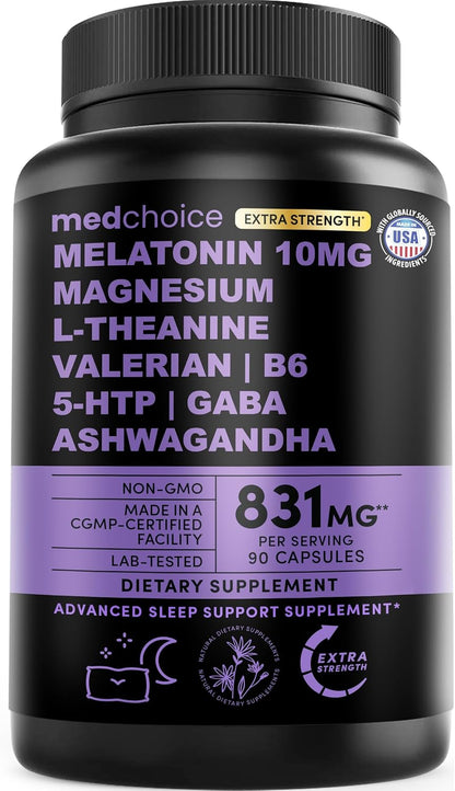 MedChoice 12-in-1 Melatonin 10mg Extra Strength Sleep Capsules, 90ct