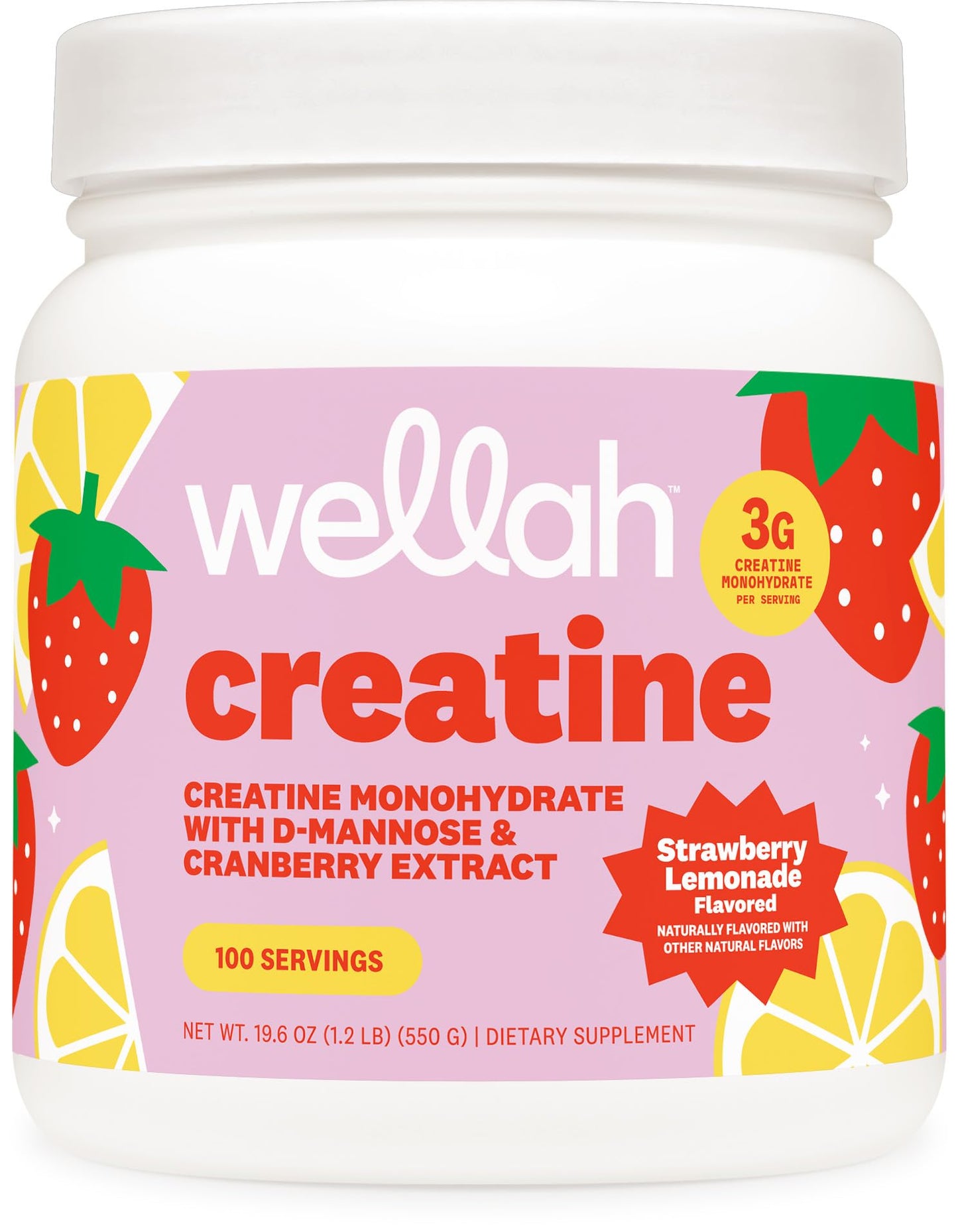 Wellah Creatine for Women - Creatine Monohydrate with Dandelion & Cranberry Extract (50 Servings, Strawberry Lemonade) | Creatine Monohydrate with Dandelion & Cranberry Extract