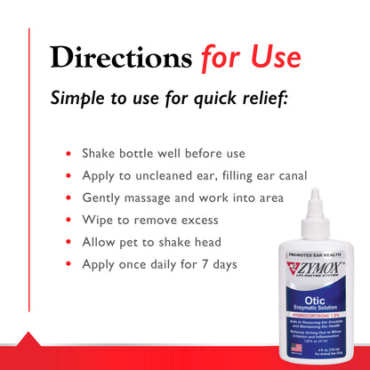 Zymox Otic Enzymatic Solution for Dogs and Cats to Soothe Ear Infections with 1% Hydrocortisone for Itch Relief, 1.25oz | with 1% Hydrocortisone for Itch Relief, 1.25oz
