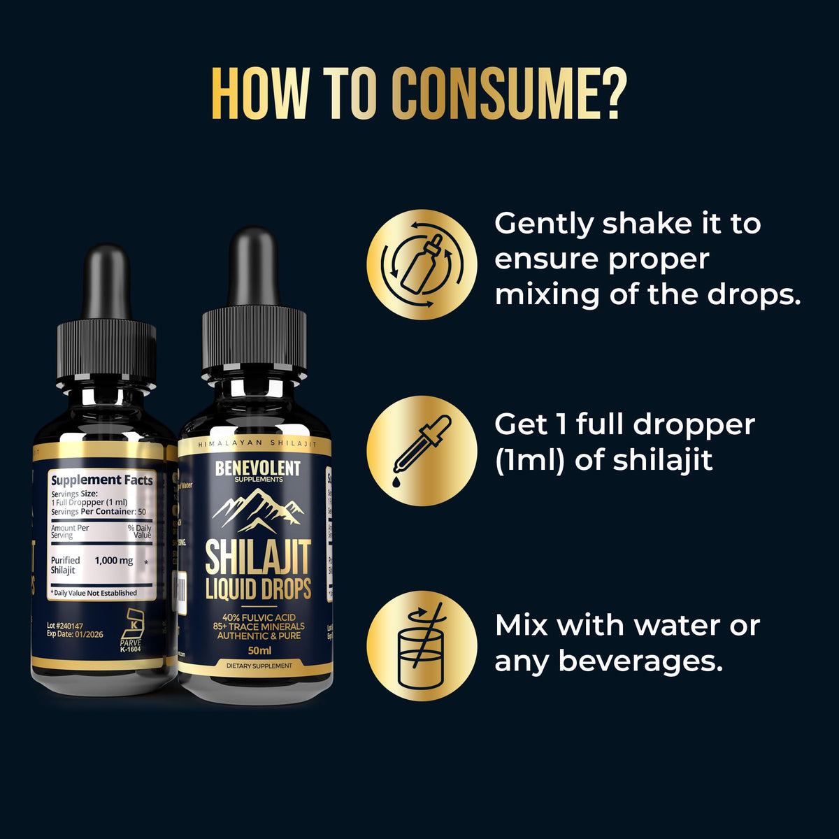 Pure Himalayan Shilajit Liquid Drops - 1000mg Natural Shilajit Drops - 85+ Trace Minerals