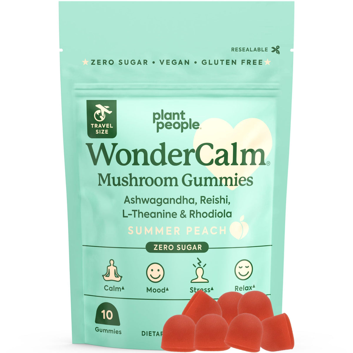 Plant People WonderCalm Mushroom & Ashwagandha Gummies, Peach Flavor 60ct