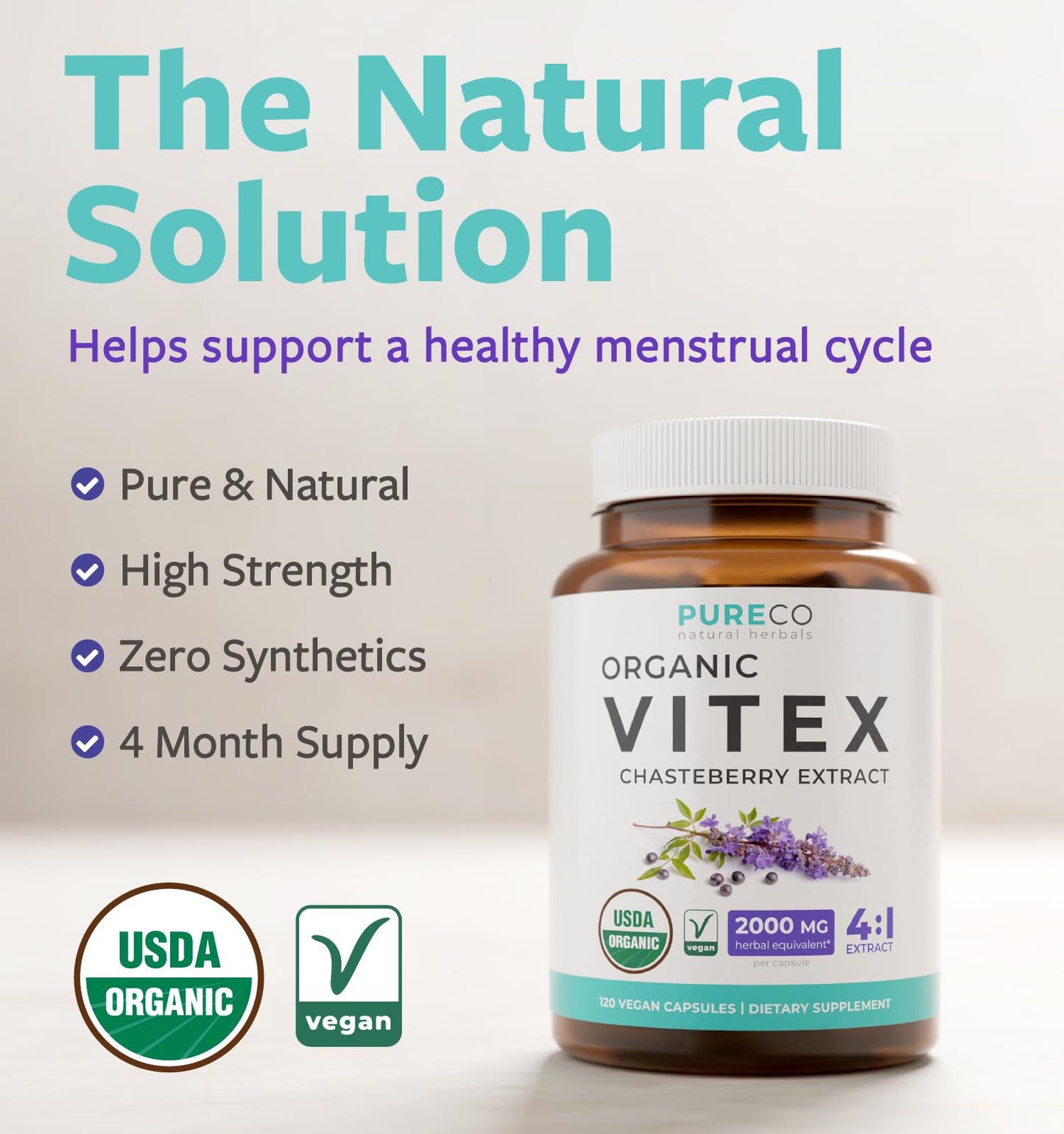Organic Vitex Chasteberry Supplement for Women - High Strength Chaste Tree Berry Extract Supports Hormone Balance for Women from PMS to Menopause - Filler Free Vegan & Non-GMO (2 Month Supply)