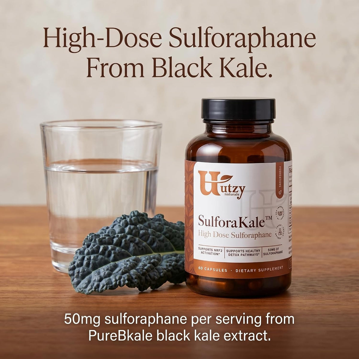 Utzy Naturals SulforaKale | 50 mg Sulforaphane | Nrf2 Support | 60 Caps