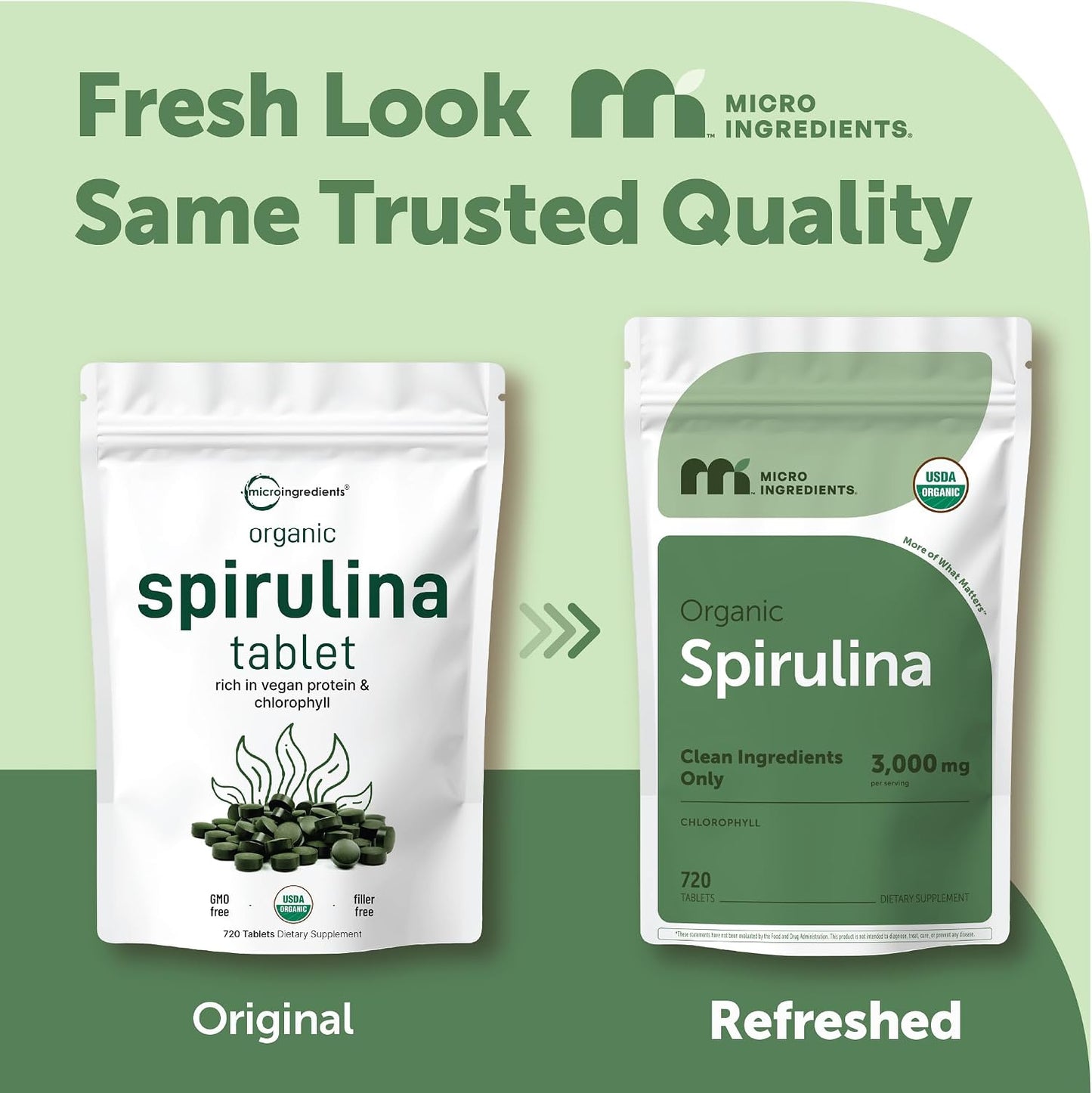 Micro Ingredients Organic Spirulina Supplement, 720 Tablets (4 Month Supply), No Filler & Non-GMO, Rich in Vegan Protein, Vitamins & Prebiotics, Premium Spirulina Pills