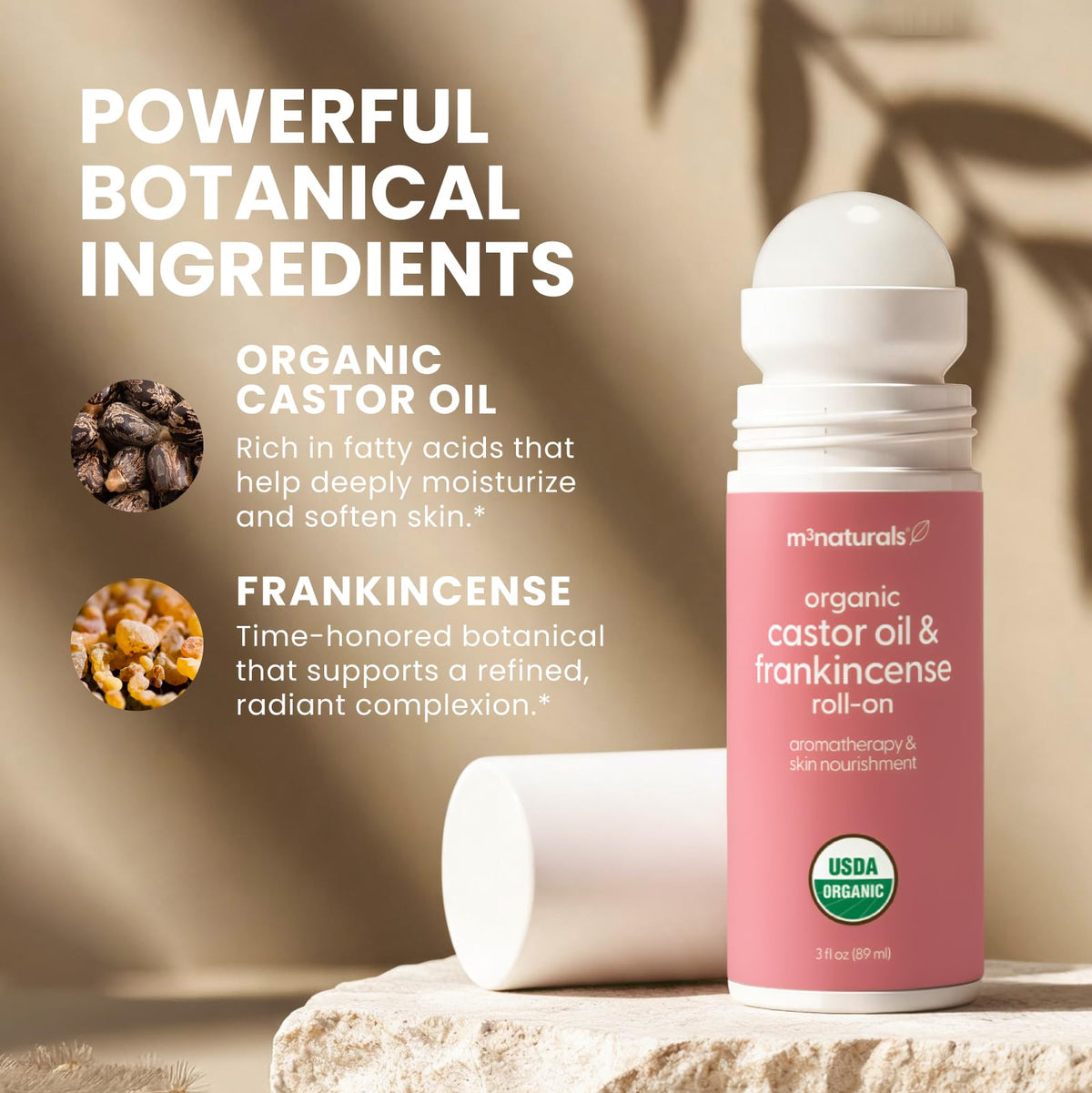 Organic Castor Oil Roll On - Extra Virgin, Unrefined & Hexane-free (3oz)
