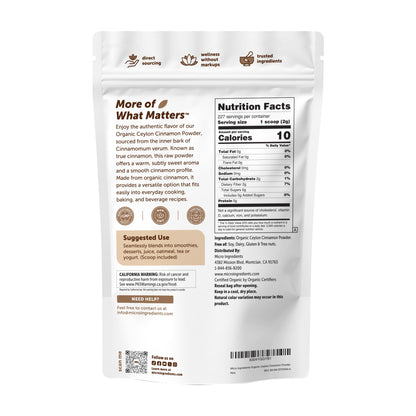 Micro Ingredients Organic Ceylon Cinnamon Powder, 8 oz | Sri Lanka Source | True Cinnamon for Spice & Seasoning | Great for Baking, Cooking, & Drinks | Additive Free, Non-GMO